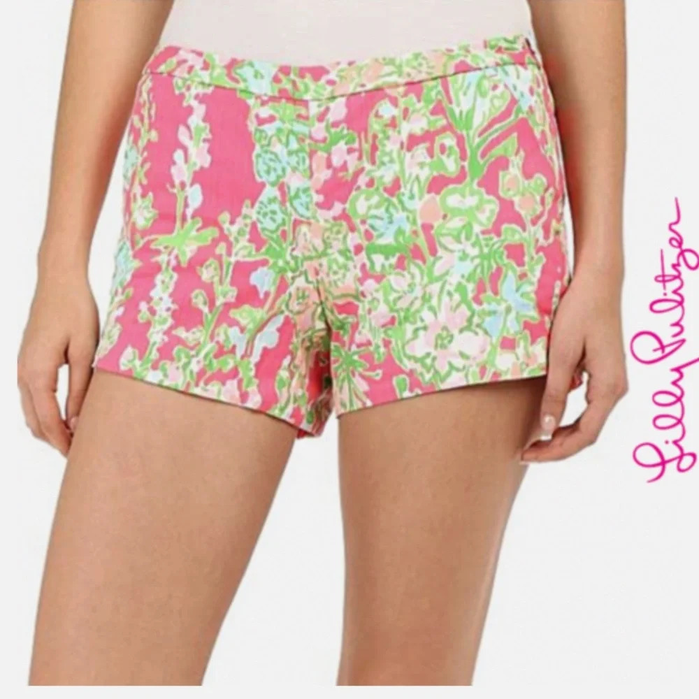 Lilly Pulitzer Sz 0 Adie Shorts Flamingo Pink Southern Charm 100% Cotton w Zip - Picture 1 of 4
